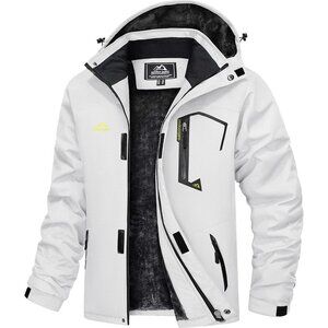 Magcomsen Men's Waterproof Fleece Lined Winter Coats Warm Snow Ski Jacket-White